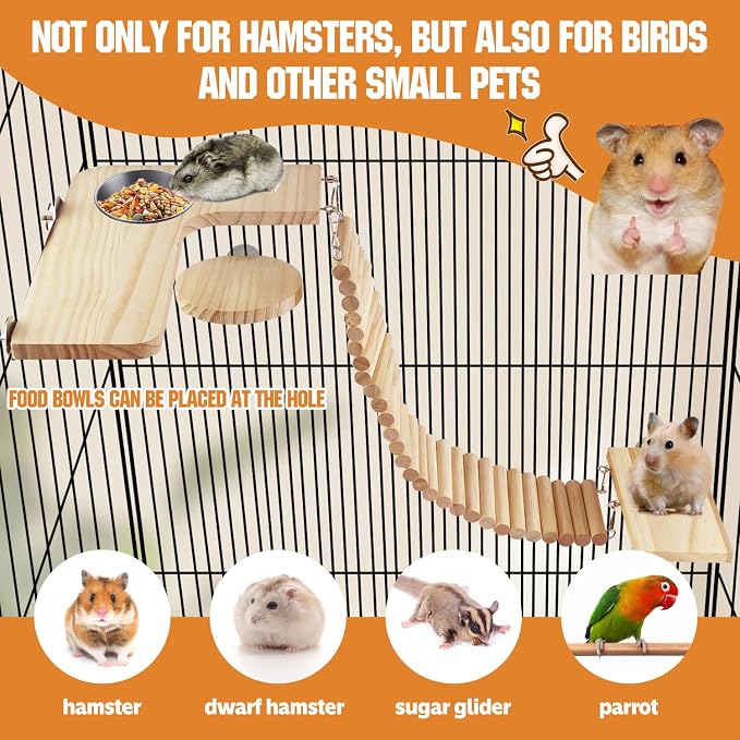 Hamster Suspension Bridge Toy，Small Animal Climbing Toys,Chinchilla Cage Natural Wood Flexible Platform Toy,Suitable for Hamsters, Chinchillas, Guinea Pigs, Birds, Small Animals