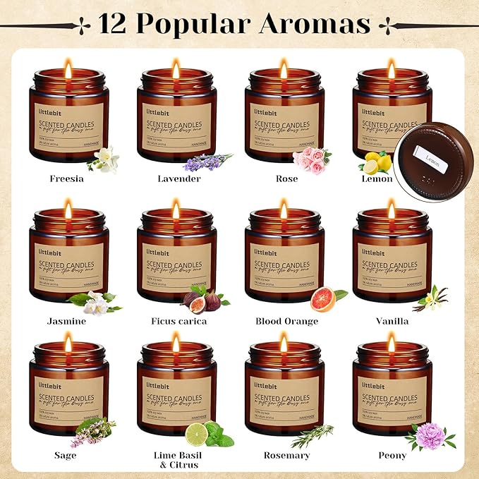 MTLEE 12 Pack Candles for Home Scented Aromatherapy Jar Candle Gifts for Women, Natural Soy Wax Amber Jar Candle Set Bulk for Home, Birthday, Christmas, Fall, Thanksgiving, Housewarming Gifts(Brown)