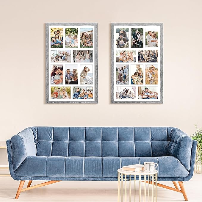 13x21 Collage frame with 10 Openings 4X6 Pictures, Multiple Picture Frame with Mat, Wall or Tabletop Decor, Grey Wood Grain,2 Pack