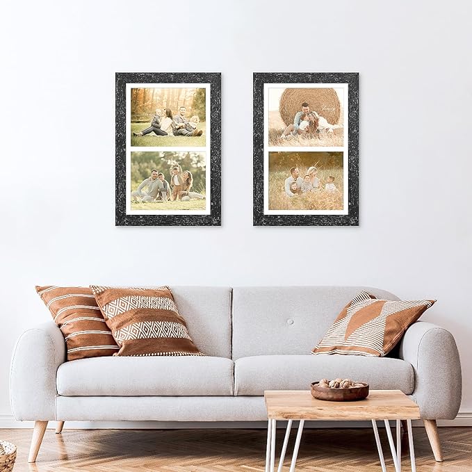 11x17 Picture Frame Display 2 opening 8X10 Double Picture Frame Collage,Multi Photo Frame with Mat,Plexiglass,Wall Mount Decor,Black Wood Grain