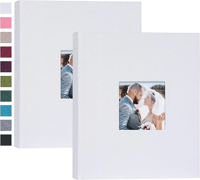 Mublalbum 2 Pack Small 8x10 Photo Album 2 Pack Linen Cover with Display Window Mini Picture Book Each Holds 52 Vertical Pockets for Artwork Postcards or Pictures Storage (White)
