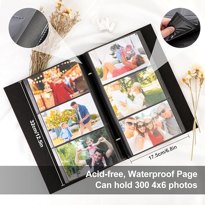 Ywlake Photo Album 4x6 300 Pockets, Linen Photo Albums Holds 300 Horizontal Pictures Only Black