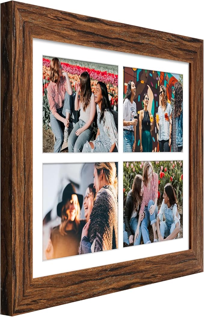 11x15 Picture Frame Display 4 opening 5x7 Picture Frame Collage,Multi Photo Frame with Mat,Plexiglass,Horizontal and Vertical Formats for Wall Decor,Carbonized Brown Wood Grain