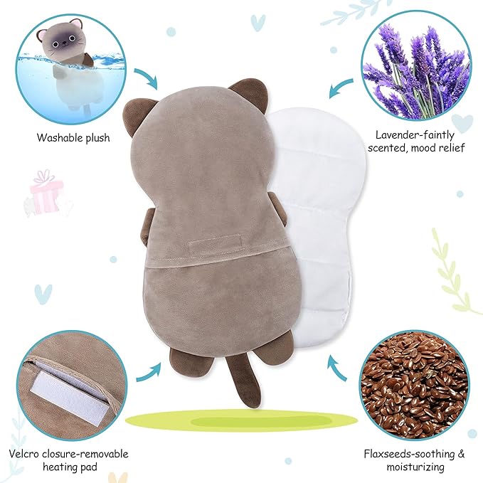 Microwave Heating Pad for Period Cramps & Pain Relief, Siamese Cat Microwavable Heating Pads for Kids Birthday, Animals Heating Pad for Women Mother's Day, Cat Plush Warmer for Shoulder Neck Knee Back
