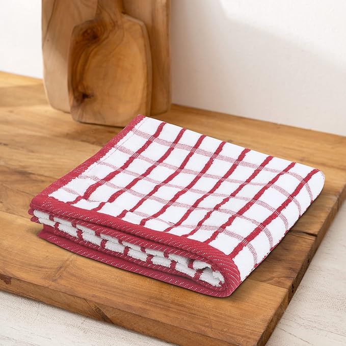 Urban Villa Kitchen Towels Red/White Set of 3 Terry Kitchen Towels 100% Cotton Ultra Soft Size 20X30 Inches Highly Absorbent Over Sized KitchenTowels with Hanging Loop KitchenTowels