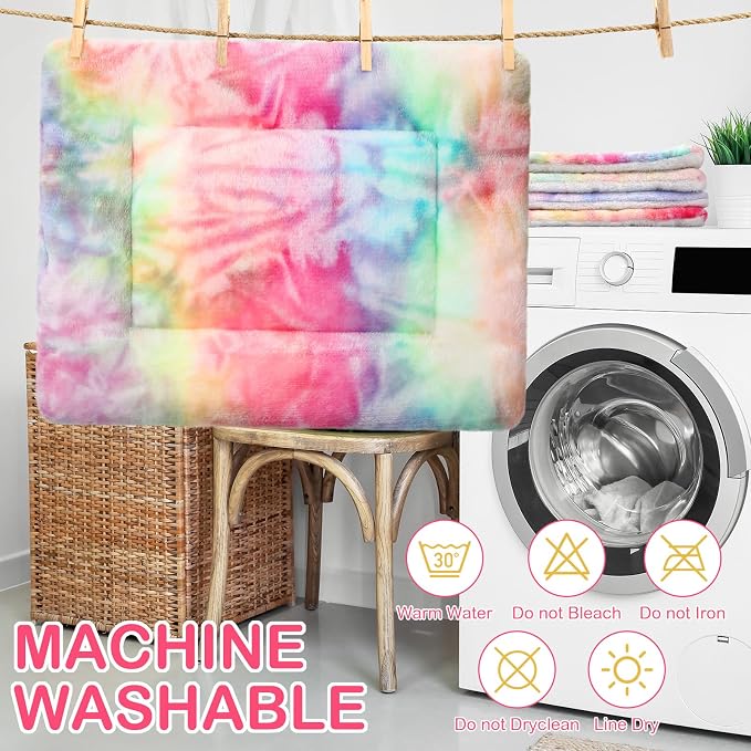 Haull 4 Pcs Waterproof Guinea Pig Bedding Soft Dog Cat Bed Crate Mat Small Animal Plush Cage Liners Rabbit Bunny Kennel Pad Reversible Cozy Pee Thickened Hamster Pad(Tie Dyed,13 x 18.5 Inch)