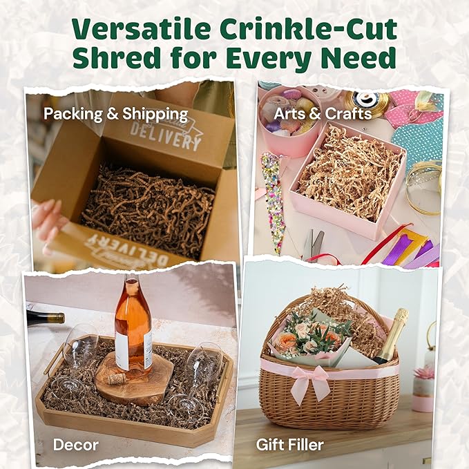 1LB USA Made Kraft Crinkle Paper Filler | Great Shredded Paper For Gift Baskets, Shipping Packages, Gift Box Filler, Basket Filler, Birthdays, Weddings, Anniversaries | Kraft Crinkle Shred