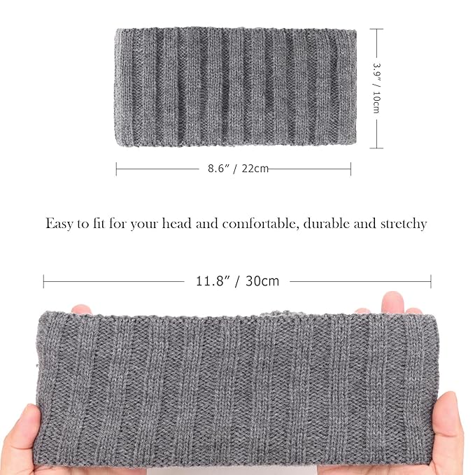 AQOKKA Knit Winter Headbands for Women Fuzzy Wool Fleece Lined Ear Warmers Elastic Turban Crocheted Head Wrap Winter Accessories for Women Cold Weather