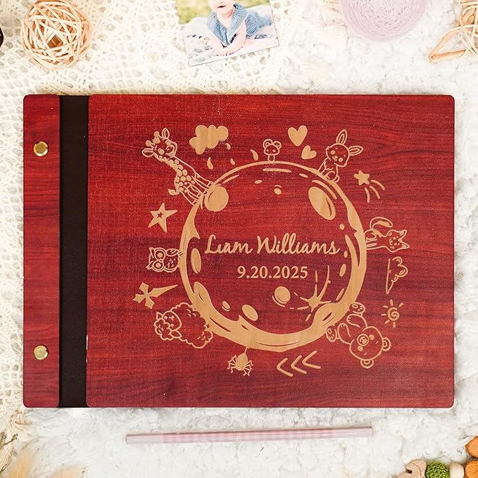 Personalized Wooden Photo Albums,Retro Style Personalized Guest Book,Vintage Photo Scrapbook Albums,DIY Photo Albums 4x6 - Heartfelt Gift for Family, Weddings, and Travel Memories