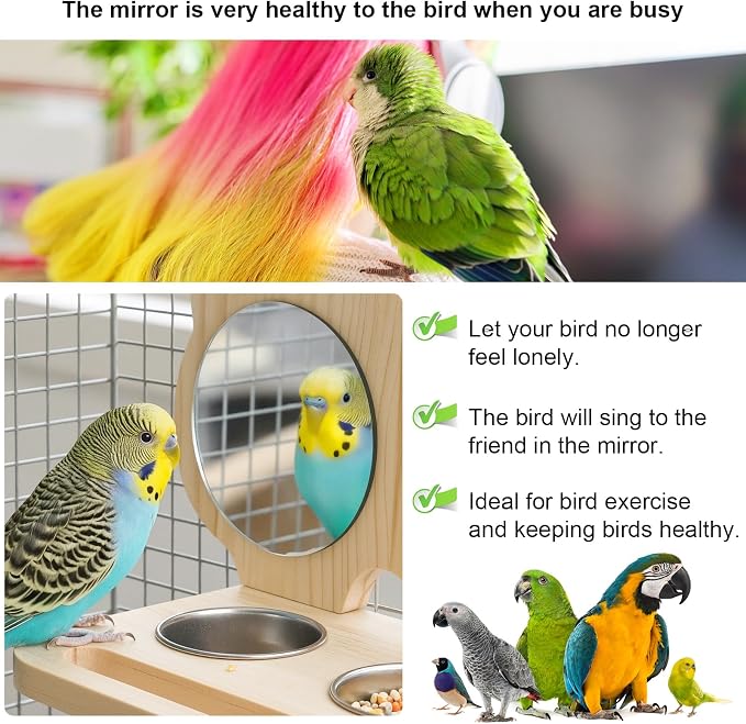 Natural Wood Perch, Adjustable Cage Accessory & Toy, Tool-Free Design for Parakeets, Cockatiels, Lovebirds