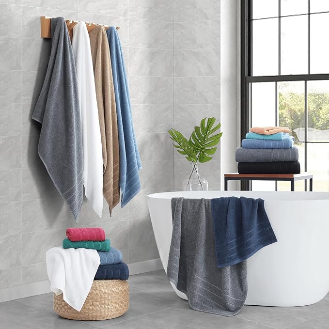 Casa Platino 100% Cotton Luxury Bathroom Towel Set - 12 Pcs - Super Soft, Fluffy & Highly Absorbent - 4 Large Bath Towels, 4 Washcloths, 4 Hand Towels - Complete Family Pack - White Bath Towel Set