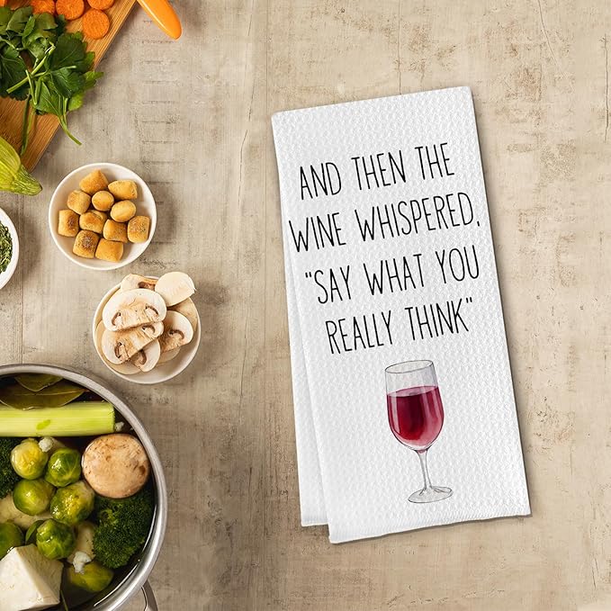 Classic Waffle Kitchen Towels, 16 x 24, Funny Wine Design, 1 Count