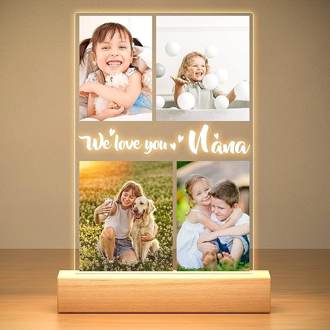 Custom Picture Frame with Photo, Personalized Photo Frame with Night Light, Customized Photo Frames, Personalized Birthday Gifts for Girls, Boys, Kids
