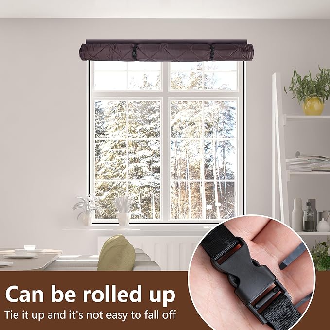 3 Layer 63 x 39 Inch Winter Insulated Window Curtain,Oxford Thermal Insulated Window Blanket with Fastener,Brownish Red Window Insulation Kit for Winter Keeping Warm