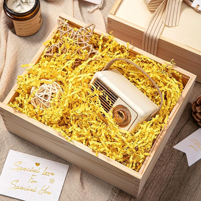 Mefleet 1/2 LB Crinkle Cut Paper Shred Filler 8 oz Yellow Crinkle Shredded Paper for Gift Box - Gift Basket Bag Filler - Grass Cushion Stuffing for Easter, Mother's day, Holiday Packaging Wrapping