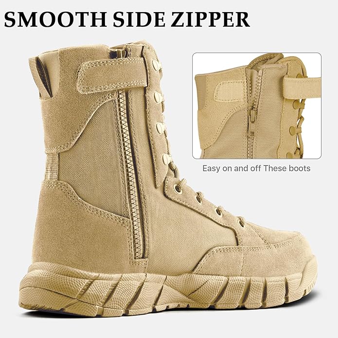 FREE SOLDIER Men's Work Tactical Boots 8 Inches Lightweight Combat Boots Durable Suede Leather Military Boot Desert Boot