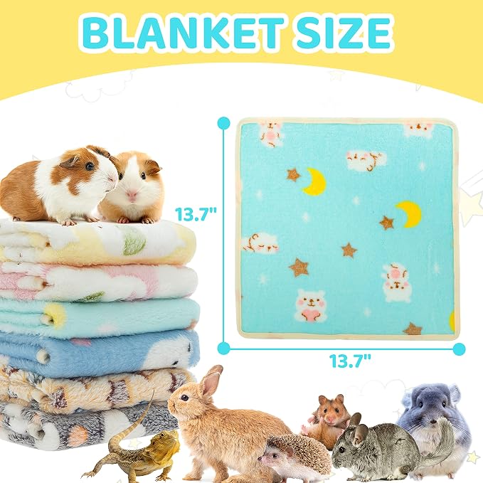 CUSOZWO Guinea Pig Bedding Mat 6 Pack, Soft Fleece Small Pet Blankets | Washable Small Animal Cage Liners Sleep Mat Accessories for Rat, Rabbit, Hamster, Hedgehog (13.7x13.7in)