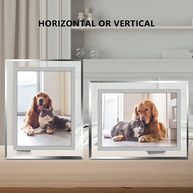 Vienrose 5x7 Picture Frame Set of 1, Clear Glass Photo Frames with Silver Edge, Horizontal or Vertical Display for Tabletop, Desk, Home, Office Decoration