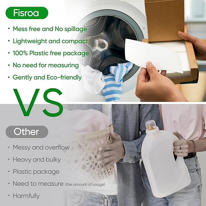 Laundry Detergent Sheets Eco-friendly 250 Loads Fisroa Clothes Washing Detergent Sheets Plastic-Free Washer Sheets