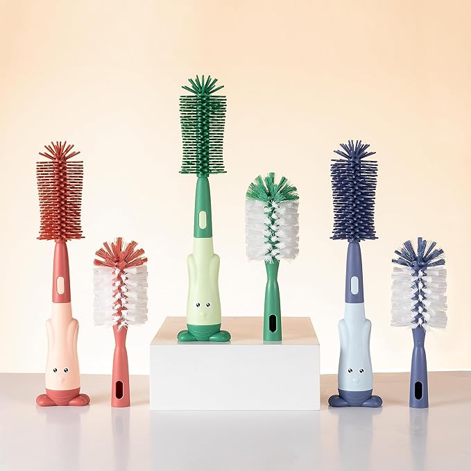 Chemimoso Cup Cleaning Brush, Silicone Baby Bottle Brush with Stand, Large Handle Water Bottle Brush Cleaner Set, with a Tiny Cup Lid Gap Cleaning Brush, Cup Lid Cleaner Brushes Kit, Blue