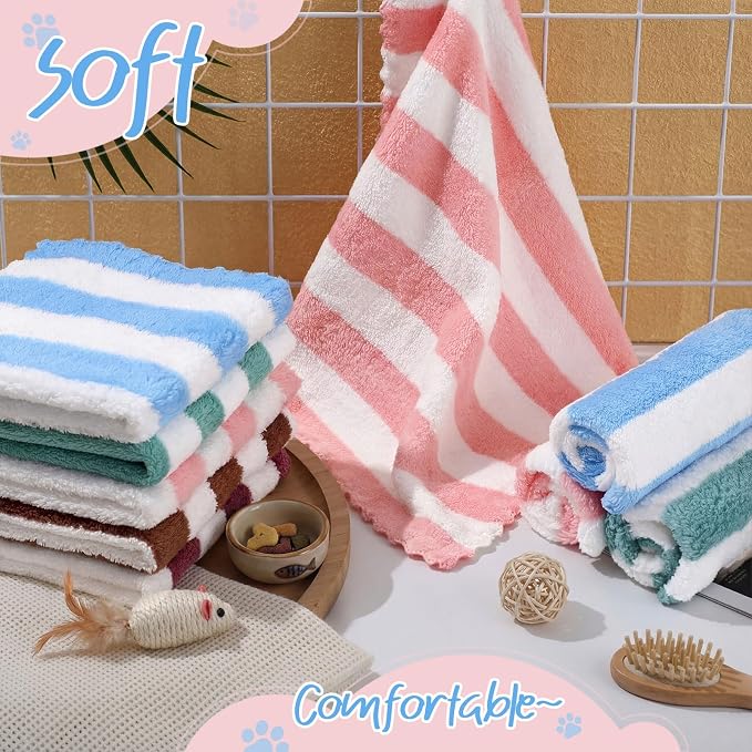 Moukeren 20pcs Guinea Pig Blankets, 12 x 12 Inch, Striped Style, Multicolor | Washable Reusable Bedding Pads for Small Animals, Soft Absorbent Mats for Guinea Pig, Rabbit, Hamster, Hedgehog & Chinchilla