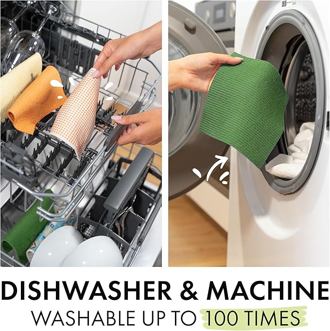 SUPERSCANDI 5 Pack Swedish Dishcloths for Kitchen - 100% Biodegradable & Compostable Reusable Paper Towels Washable, Food-Safe & Without Plastic - Dish Rags Suitable for Any Surface, Premium, Mix