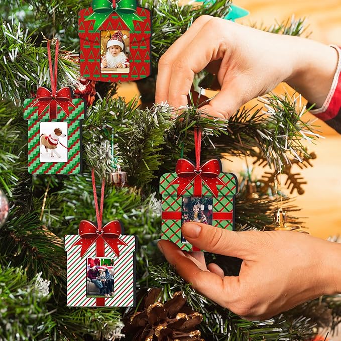 Namalu Small Frames for Christmas Ornaments Mini Wooden Picture Frame Ornaments for Christmas Tree Xmas Family Photo Hanging Keepsakes for Holiday Party Decorations Gifts (Vibrant,12 Pcs)