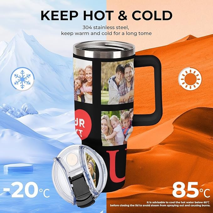 Personalized Tumbler Custom Insulated Travel Mug Custom Drinking Coffee Cup with Photos and Text 40oz Christmas Birthday Gift