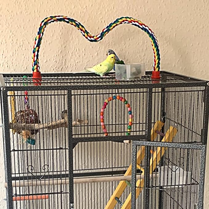 Mygeromon Bird Rope Perches Cage Climbing Accessories(31.5inch Plastic nut) | for Parakeet, Parrot, Cockatiels, Budgie, Colorful