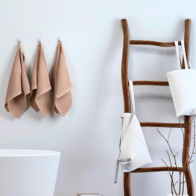 PÜSKÜL - Set of 3 Organic Waffle Hand Towel Beige - Premium Quality, 100% Turkish Cotton, Soft, Quick-Dry, Absorbent, Lint-Free Face Kitchen Hand Towels (Beige, Hand Towels - Pack of 3)