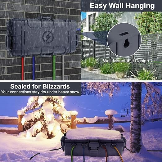 [2 Pack] Outdoor Electrical Box Waterproof, OUTDSPLY Medium Outdoor Electrical Box (11.6x5.2x4.1 inch) w/ 6 Cable Entry, Weatherproof Connection Box for Power Strip, Plug, Timer, Holiday Lights, Gray
