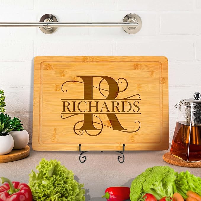 Personalized Cutting Board, Custom Engraved Bamboo Wood Cutting Boards, Customized Name and Monogram Charcuterie Board, Christmas, Housewarming Gift, Multiple Sizes, Engraved in USA by My Sign Center
