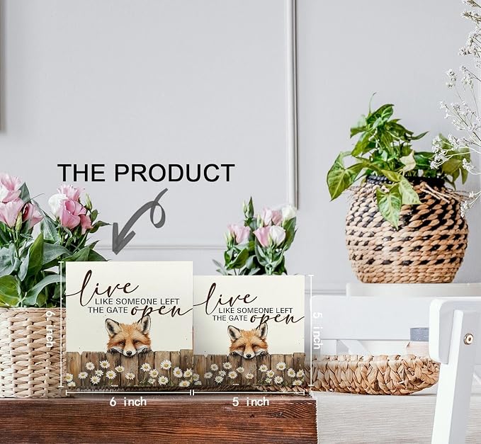 Fox Wooden Box Sign - Rustic Farmhouse Live Like Someone Left the Gate Open Signs for Home Decor,Farm Cottagecore Animal Office Kitchen Bedroom Decor,Fox Gifts for Women Men, 6x6