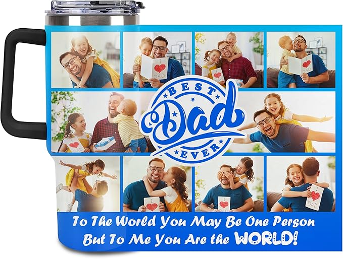 Personalized Tumbler Custom Vacuum Insulated Travel Mug Customizable Coffee Cup with Your Photos and Text Christmas Birthday Gift (Dad 01)