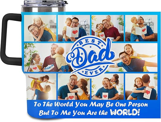 Personalized Tumbler Custom Vacuum Insulated Travel Mug Customizable Coffee Cup with Your Photos and Text Christmas Birthday Gift (Dad 01)