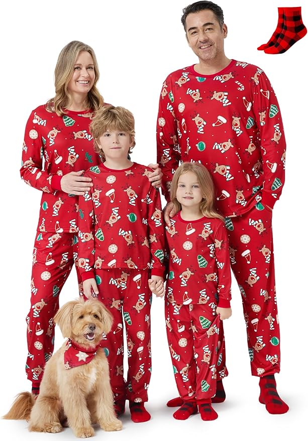 PATPAT Christmas Family Matching Pajama Sets Includes Christmas Socks - Perfect for Family Photos & Holiday Celebrations