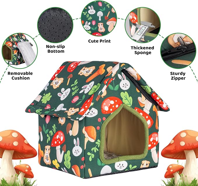 Guinea Pig Hideout, Foldable Guinea Pig House with Non-Slip Bottom & Removable Pad, Soft & Washable Bunny Bed for Hamsters Dwarf Rabbits Ferret Hedgehogs and Other Small Animals