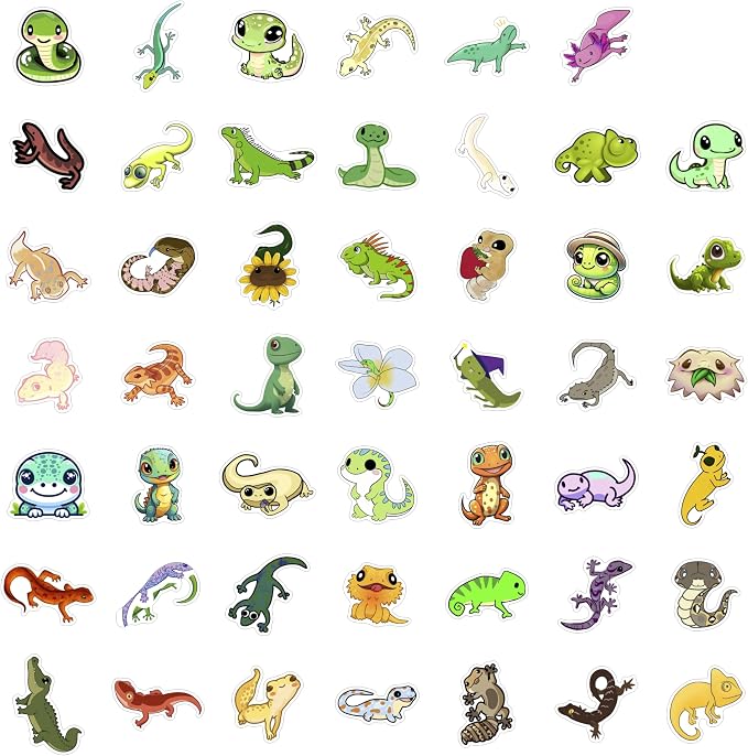 100Pcs Reptile Stickers, Lizard Stickers for Water Bottle and Laptop - Reptile Party Supplies & Decorations, Snake Vinyl Decals, Gifts for Women & Men