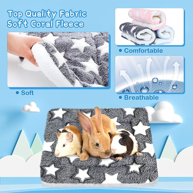 Jetec 3 Pcs Guinea Pig Beds, Fleece Small Animal Mats, Star, Blue | 10 x 11 in Soft Double Sided Fleece Pad for Rabbit, Hamster, Chinchilla, Rat, Warm Hideout, Cozy Small Animal Cage Bed