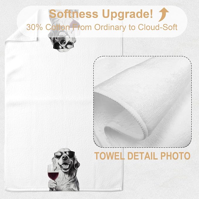 Golden Retriever Decor Kitchen Towels, Golden Retriever Gift Dish Tea Towel for Kitchen Decor, Bar Towels for Bartender, Wine Lover Gifts, 16x24 Inch（Upgraded Fabric）