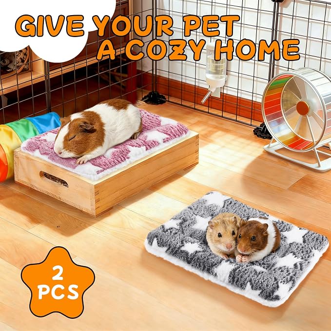 Eilyliafe 2 Pcs Rabbit Bunny Bed Soft Guinea Pig Bed Mat Washable Guinea Pig Bunny Pad Reversible Small Animal Bed Cage Liner for Hamster Rat Hedgehog Chinchilla Ferret (12.6×10 Inch)