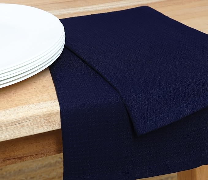 PurpleEssences Waffle Weave Kitchen Towel, 100% Cotton 15x25 Inches, with Hanging Loop Soft Absorbent Quick Drying Dish Cloth, Tea and Hand Towels, 6 Pack - Christmas Holiday Winter - Navy Blue