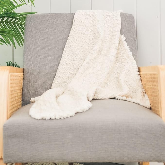 Crane Baby Oatmeal Boho Knit Blanket, Soft Cotton Nursery and Stroller Blanket, 100% Cotton, 30" x 40"