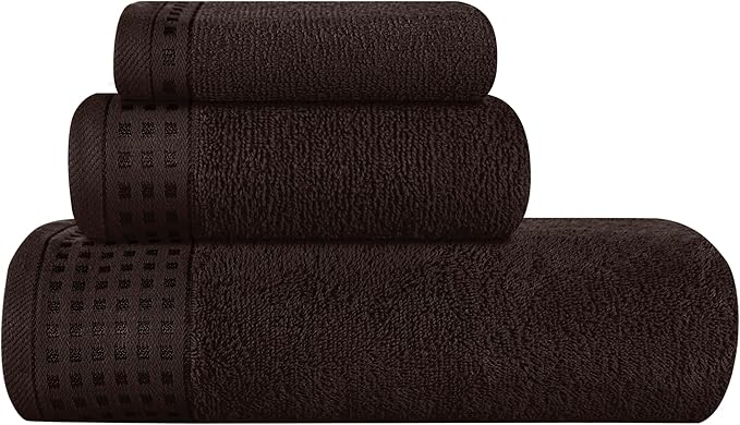 GLAMBURG Ultra Soft 3 Pack Cotton Towel Set, Contains a Bath Towel 28x55 inch, a Hand Towel 16x24 inch & a Wash Coth 12x12 inch, Ideal Everyday use, Compact & Lightweight - Chocolate Brown
