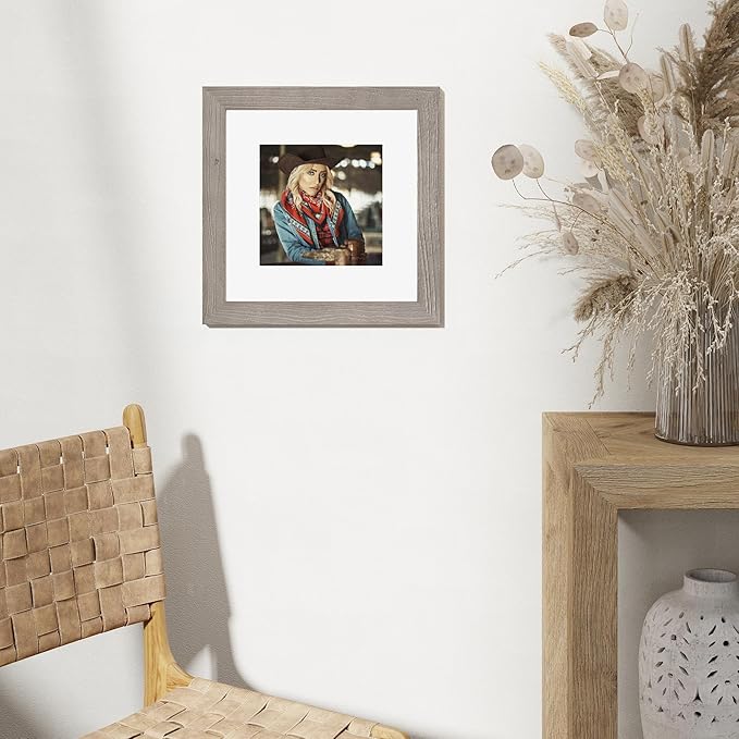 Fun Memories 12x12 Picture Frame, Square Photo Frame 12"x12" with Tempered Glass, 12 x 12 Frames with Mat for 8x8, Solid Elm Wood Photo Frame, 12x12 Rustic Picture Frame for Wall Decor, Grey, 1 Pack