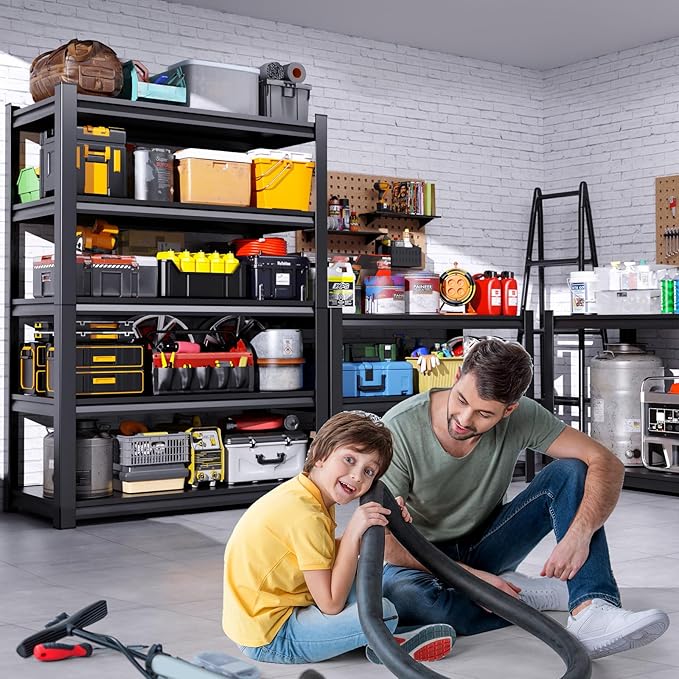 2Pack 46" W Heavy Duty Garage Shelving - 5 Tier Metal Storage Shelves (2500 LBS Total Capacity), Adjustable Steel Utility Rack for Pantry, Warehouse, Basement, Shop - 71.2" Hx46 W x 20" D,Black