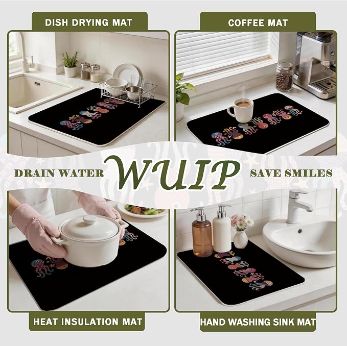 Colorful Octopus Dish Drying Mats for Kitchen Counter, Octopus Gifts, Nautical Coastal Absorbent Reversible Coffee Bar Mat Drying Pad for Kitchen Decor, 12x15 Inch