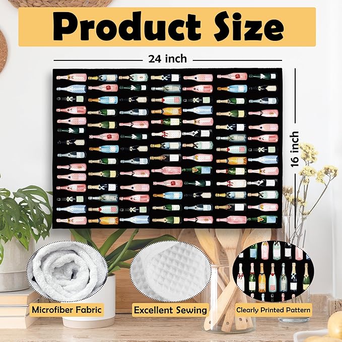 Black Champagne Lover Kitchen Towels Set of 2, Champagne Accessories Home Bar Bathroom Decor, Champagne Gifts for Women, Cocktail Gift Bachelorettes Decorative Tea Dish Towels 16x24 Inch