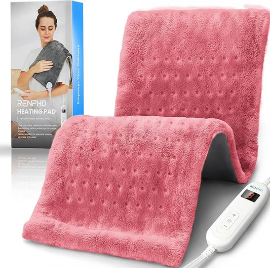 RENPHO Electric Heating pad for Back, Mothers Day Gifts & Birthday Gifts for Her Him, Heating Pads for Neck and Shoulder, FSA Eligible HSA Store, Auto-Off, ETL Certified, Extra Large 12"x24" Pink