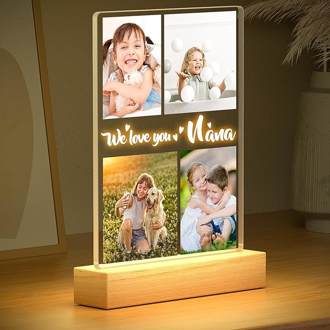 Custom Picture Frame with Photo, Personalized Photo Frame with Night Light, Customized Photo Frames, Personalized Birthday Gifts for Girls, Boys, Kids